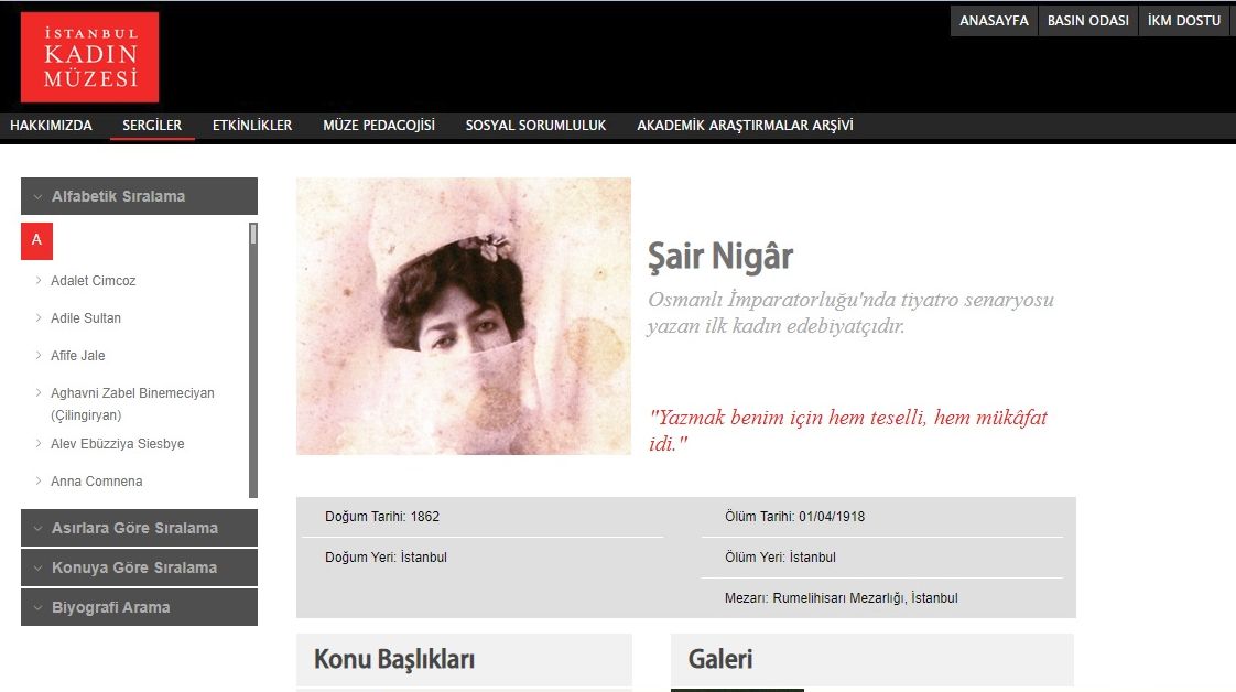 air nigar hanm'n istanbul kadn mzesindeki sayfas